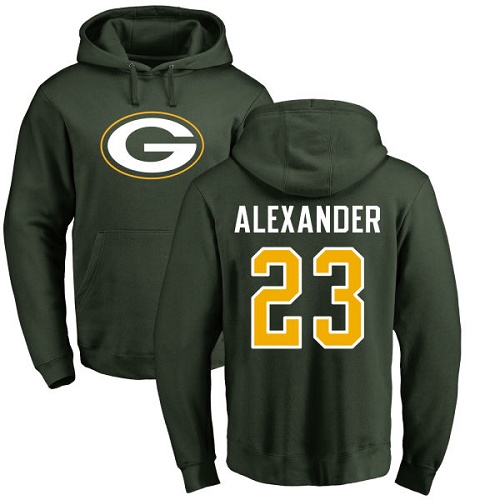 Men Green Bay Packers Green 23 Alexander Jaire Name And Number Logo Nike NFL Pullover Hoodie Sweatshirts
